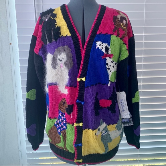 🟢Dog Love Sweater button down V-neck Cardigan new Embellished Colorful Valentine - Picture 4 of 14